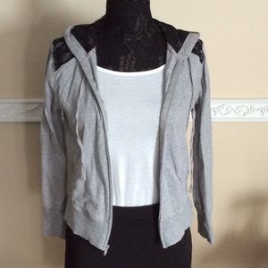 Grey and black zip front hoodie
